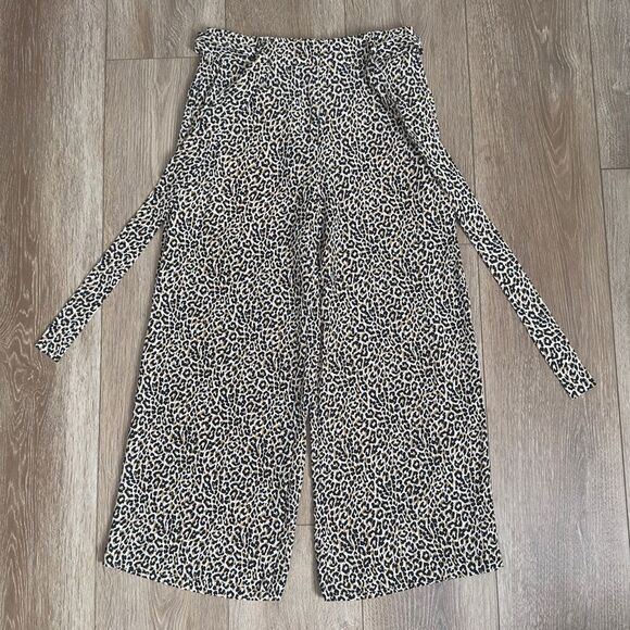 J. Crew 100% Silk Wide Leg Waist Tie Cropped Pant in Leopard Print Size 0 - Picture 2 of 11